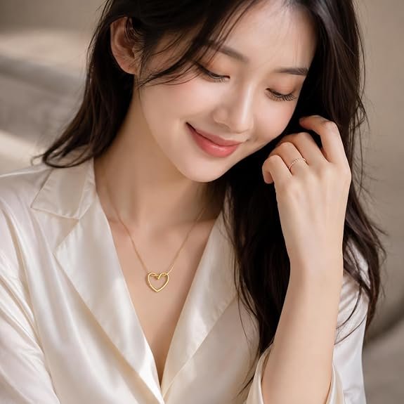 Gold Plated Hollow Heart Pendant Necklace for Women & Girls | Anti Tarnish Stainless Steel Snake Chain | Minimal Love Heart Necklace | Elegant Everyday Wear Fashion Jewellery | Birthday, Anniversary & Valentine's Day Gift for Wife, Girlfriend & Sister - Image 3
