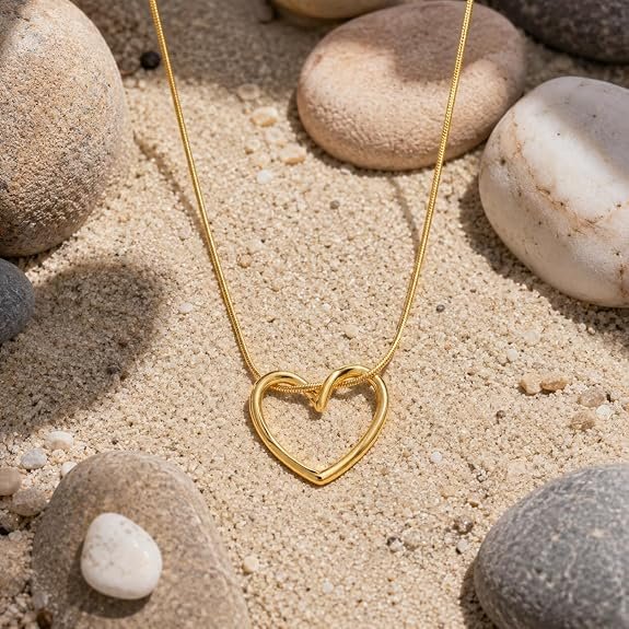 Gold Plated Hollow Heart Pendant Necklace for Women & Girls | Anti Tarnish Stainless Steel Snake Chain | Minimal Love Heart Necklace | Elegant Everyday Wear Fashion Jewellery | Birthday, Anniversary & Valentine's Day Gift for Wife, Girlfriend & Sister - Image 2