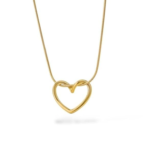 Gold Plated Hollow Heart Pendant Necklace for Women & Girls | Anti Tarnish Stainless Steel Snake Chain | Minimal Love Heart Necklace | Elegant Everyday Wear Fashion Jewellery | Birthday, Anniversary & Valentine's Day Gift for Wife, Girlfriend & Sister